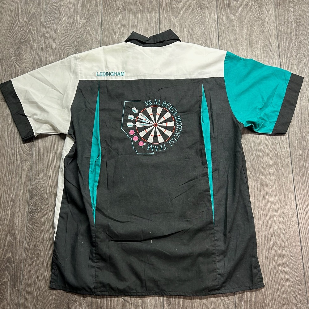 Vintage 98 Alberta Provincial Darts Team Shirt XL Black Teal SSS Sports Bowling